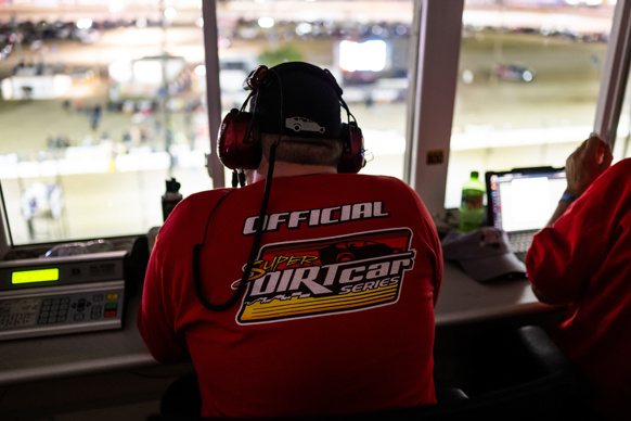 Therace director looks down on the track from the control tower. 